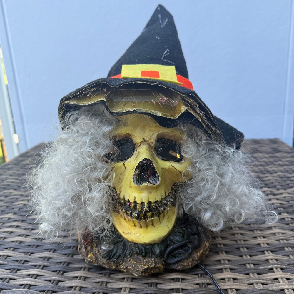 Vintage Fiber Optic Skull Witch Halloween Light Up Decor 2000s WORKING